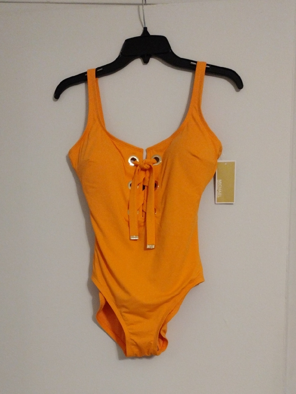 Michael Kors Bright Orange Lace-Up One-Piece Swimsuit